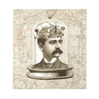 Steampunk clockwork brain head in jar notepad