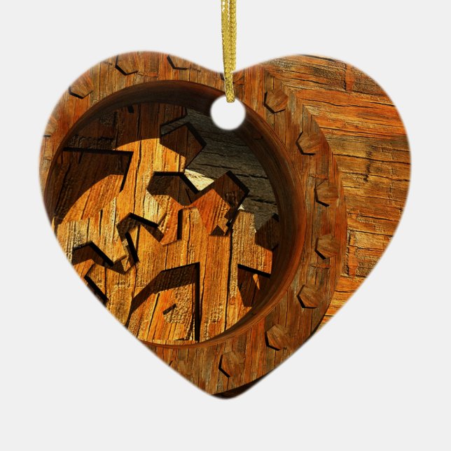 steampunk clockwork ceramic tree decoration (Front)