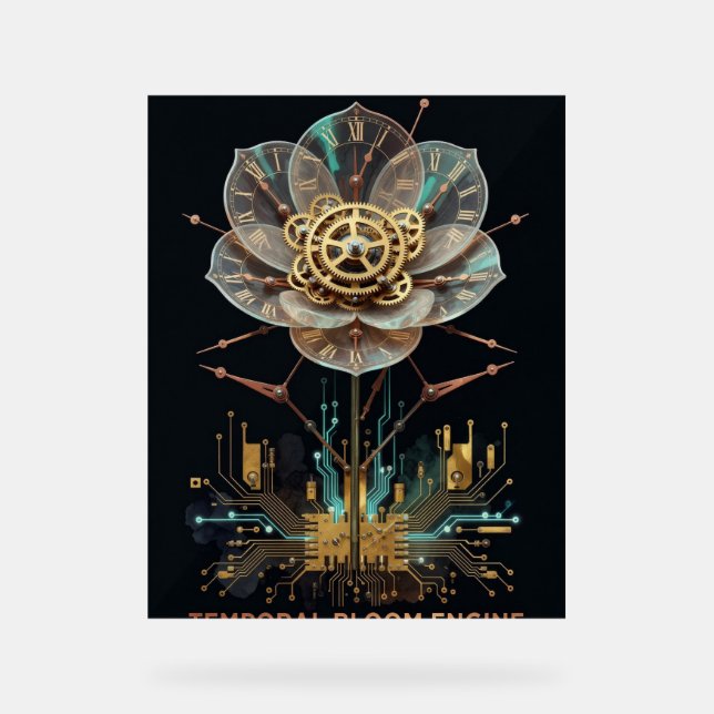 Steampunk Clockwork Flower: Temporal Bloom Engine  Acrylic Sign (Front)