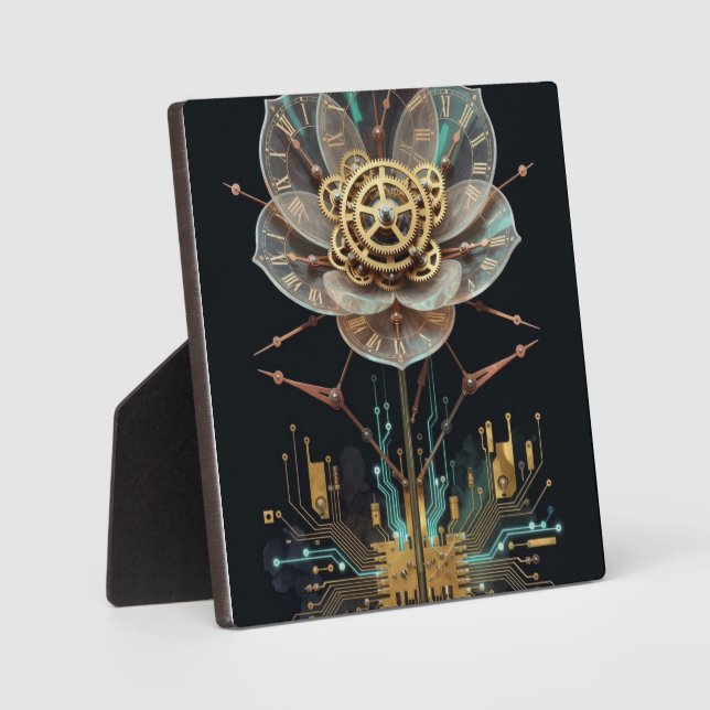 Steampunk Clockwork Flower: Temporal Bloom Engine  Plaque (Front)