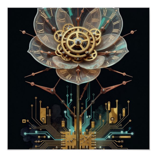 Steampunk Clockwork Flower: Temporal Bloom Engine  Poster (Front)