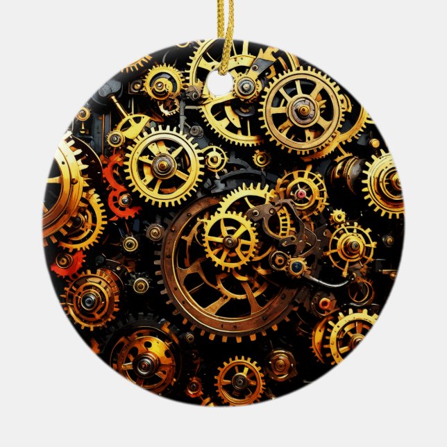 Steampunk Clockwork Gears 1004 Ceramic Tree Decoration (Front)