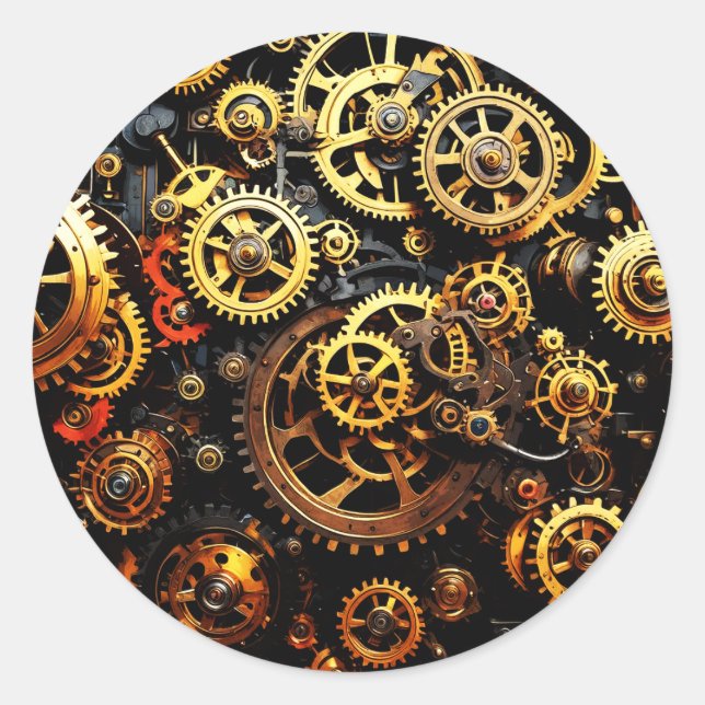 Steampunk Clockwork Gears 1004 Classic Round Sticker (Front)