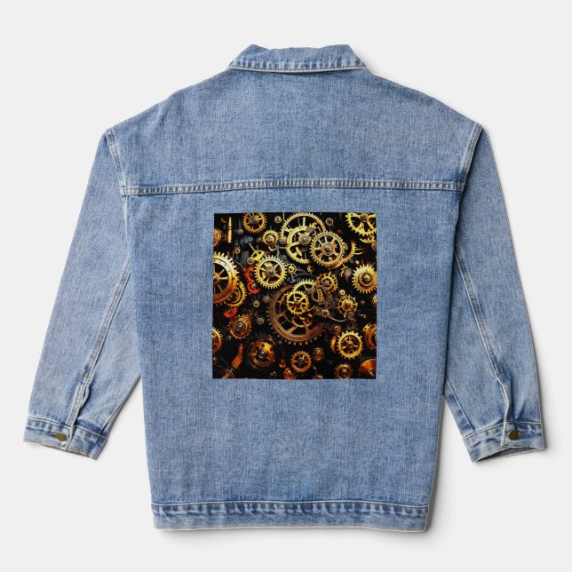 Steampunk Clockwork Gears 1004 Denim Jacket (Back)