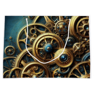 Steampunk Clockwork Gold and Teal Large Gift Bag
