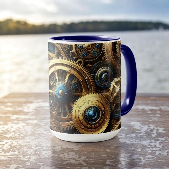 Steampunk Clockwork Gold and Teal Mug (Creator Uploaded)
