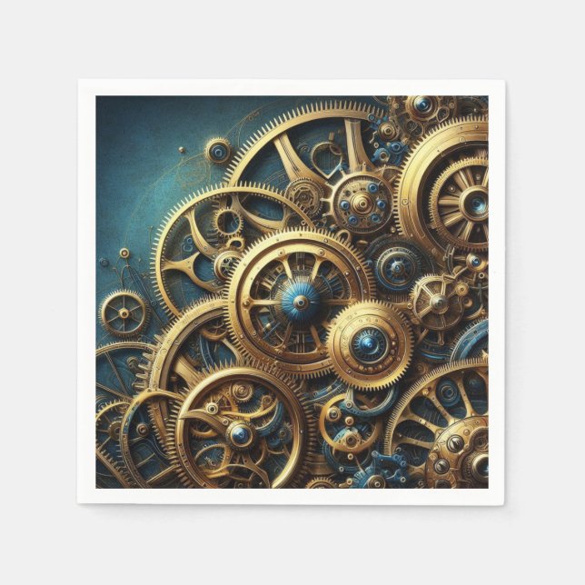 Steampunk Clockwork Gold and Teal Napkin (Front)