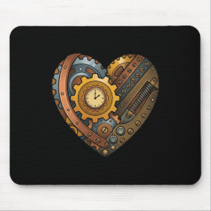 Steampunk Clockwork Heart With Cogs And Time Motif Mouse Mat