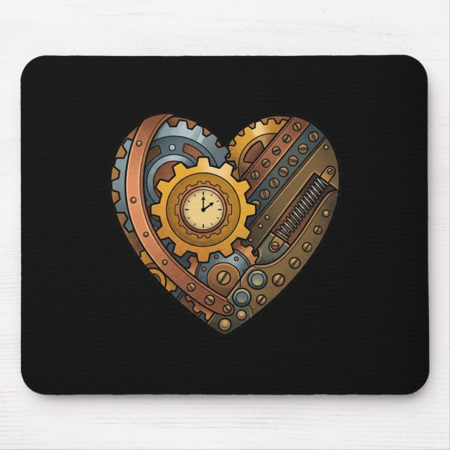 Steampunk Clockwork Heart With Cogs And Time Motif Mouse Mat (Front)