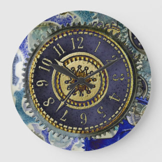 Steampunk clockwork pattern large clock