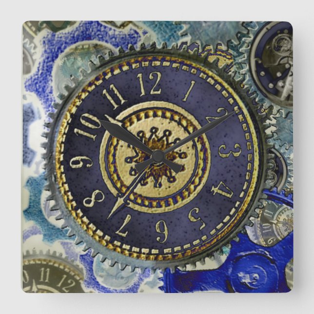 Steampunk clockwork pattern square wall clock (Front)