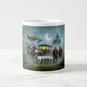 Steampunk Coach With Coachmen and White Wolves Large Coffee Mug