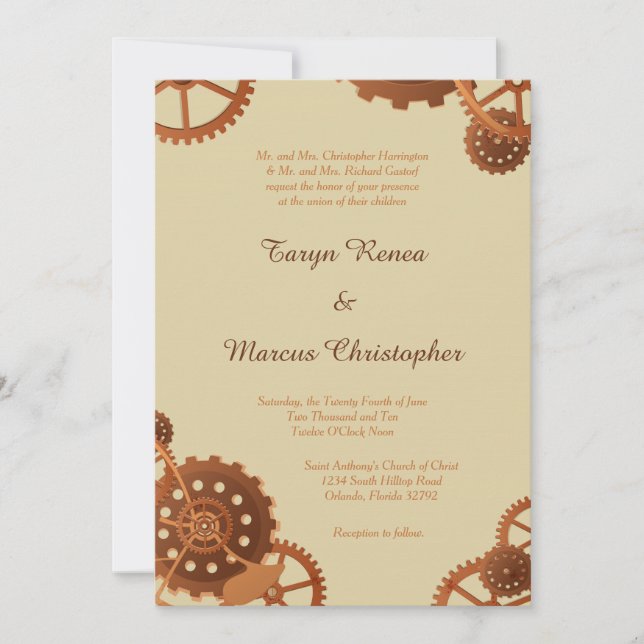 Steampunk Cogs and Gears 5x7 Wedding Invitation (Front)