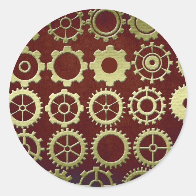 Steampunk Cogs and Gears Art Classic Round Sticker (Front)