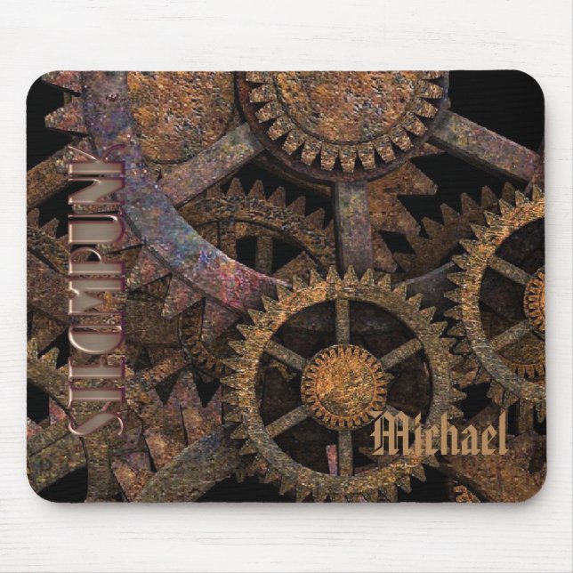 Steampunk Cogs and Wheels Personalised Mouse Mat (Front)