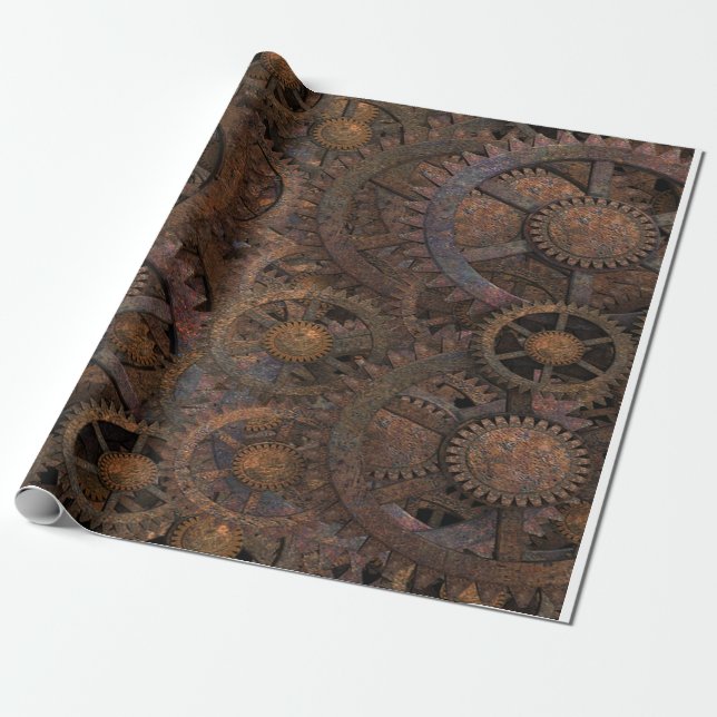 Steampunk Cogs Wheels Wrapping Paper (Unrolled)