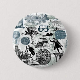 Steampunk Collage Colourized 6 Cm Round Badge