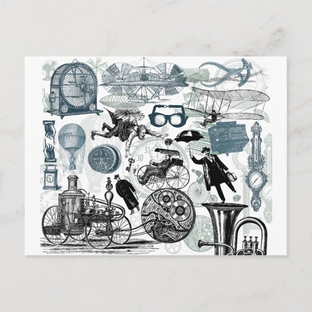 Steampunk Collage Colourized Postcard (Front)