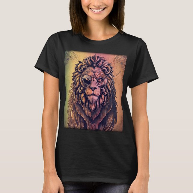 Steampunk Color Gradient Rustic Lion T-Shirt (Front)