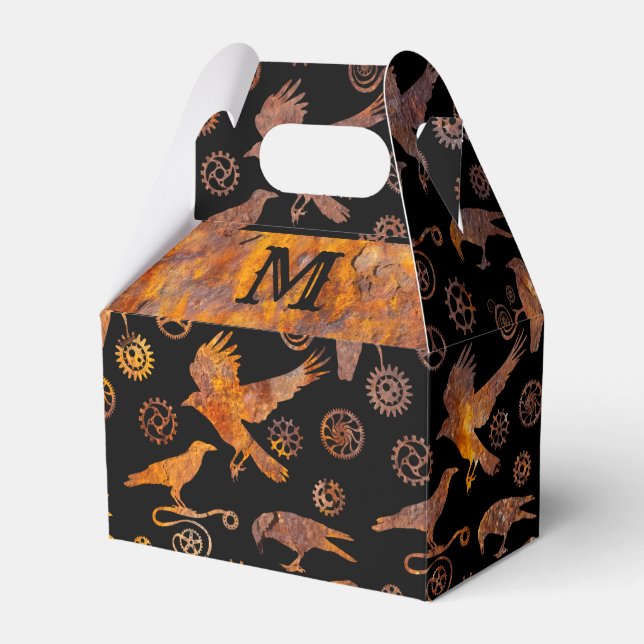 Steampunk Colorful Rusty Gears and Crows Gable Favour Box (Front Side)