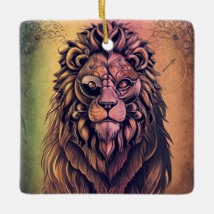 Steampunk Colour Gradient Rustic Lion Ceramic Ornament
