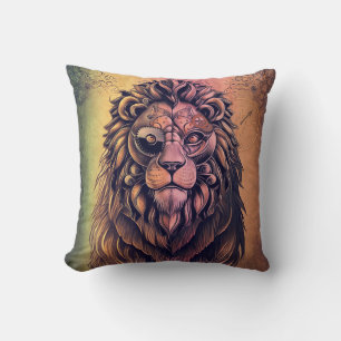 Steampunk Colour Gradient Rustic Lion Cushion