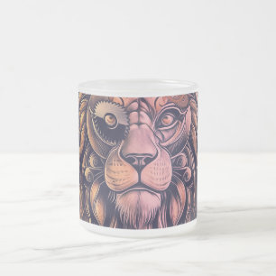 Steampunk Colour Gradient Rustic Lion Frosted Glass Coffee Mug