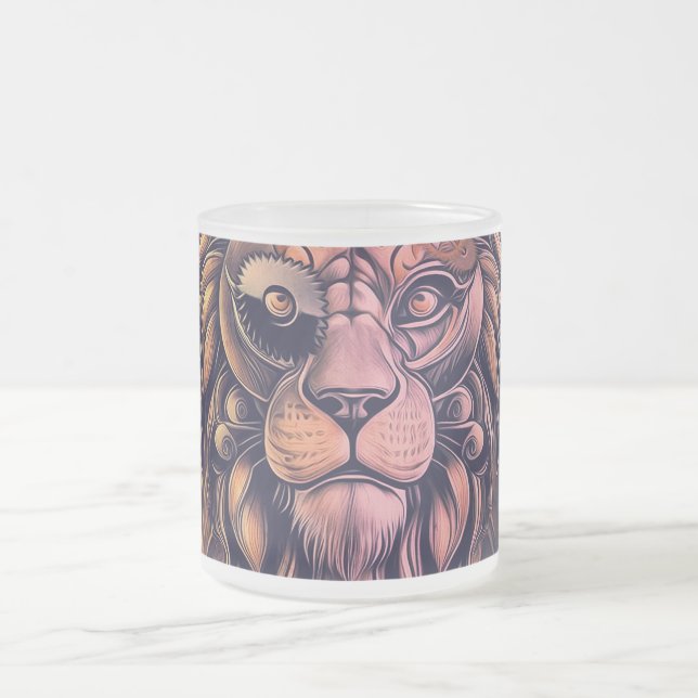 Steampunk Colour Gradient Rustic Lion Frosted Glass Coffee Mug (Center)