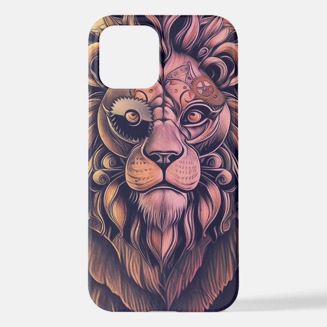 Steampunk Colour Gradient Rustic Lion iPhone Case (Back)