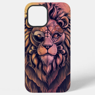 Steampunk Colour Gradient Rustic Lion iPhone 12 Pro Max Case