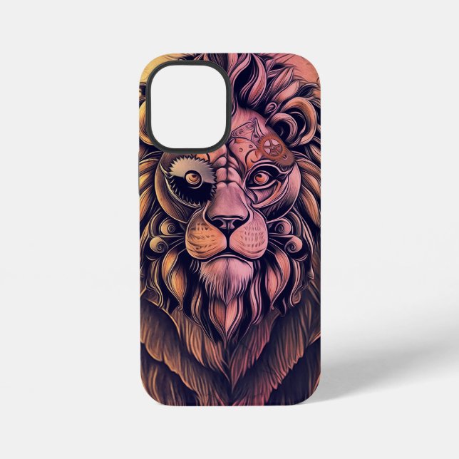 Steampunk Colour Gradient Rustic Lion iPhone Case (Back)