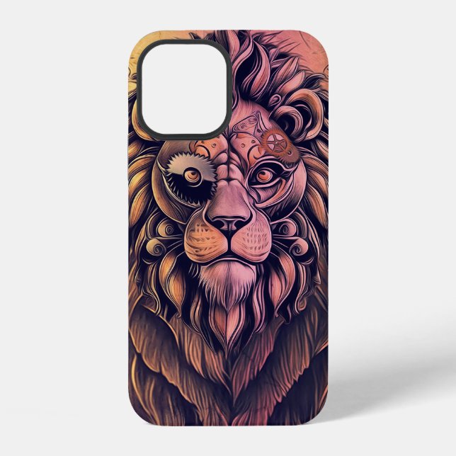 Steampunk Colour Gradient Rustic Lion iPhone Case (Back)