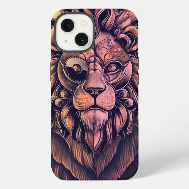 Steampunk Colour Gradient Rustic Lion iPhone Case (Back)