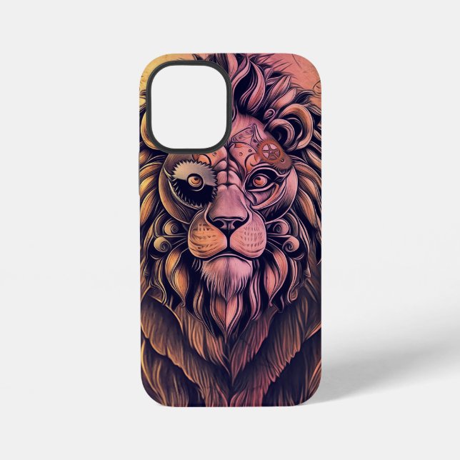Steampunk Colour Gradient Rustic Lion iPhone Case (Back)