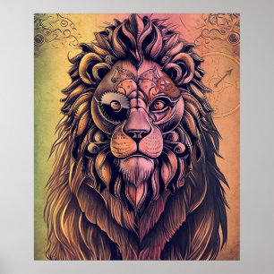  Steampunk Colour Gradient Rustic Lion Poster