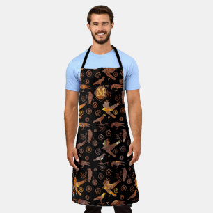 Steampunk Colourful Rust Gears and Crows Monogram Apron