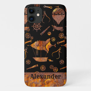 Steampunk Colourful Rusty Airships Custom Name iPhone 11 Case