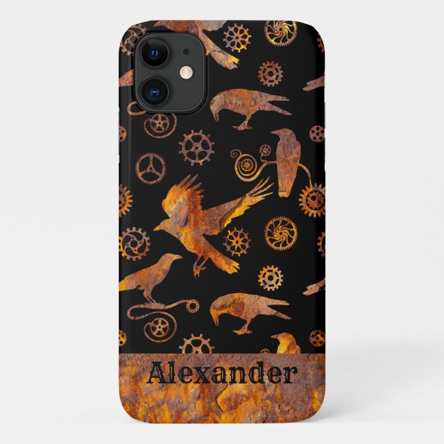 Steampunk Colourful Rusty Gears and Crows Custom Case-Mate iPhone Case (Back)
