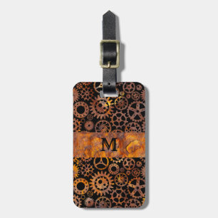 Steampunk Colourful Rusty Steel Gears Monogram Luggage Tag