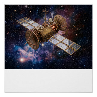 Steampunk Communications Satellite Starfilled Poster