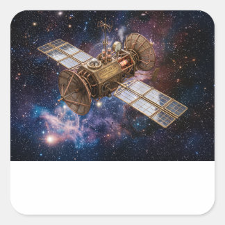 Steampunk Communications Satellite Starfilled Square Sticker