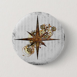 Steampunk Compass Star Grunge 6 Cm Round Badge