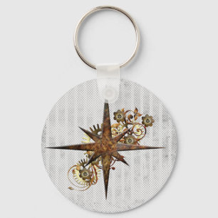Steampunk Compass Star Grunge Key Ring