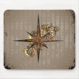 Steampunk Compass Star Grunge Mouse Mat