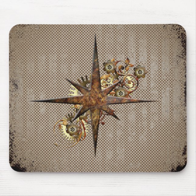 Steampunk Compass Star Grunge Mouse Mat (Front)