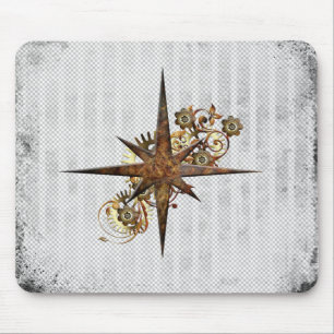 Steampunk Compass Star Grunge Mouse Mat