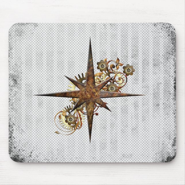 Steampunk Compass Star Grunge Mouse Mat (Front)