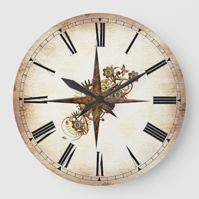 Steampunk Compass Star Large Clock (Front)