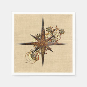 Steampunk Compass Star Paper Napkins