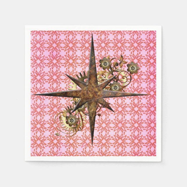 Steampunk Compass Star Paper Napkins (Front)